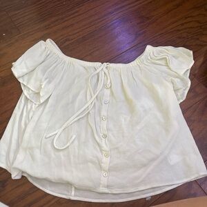 Express Cream Button-Front Off-Shoulder Blouse